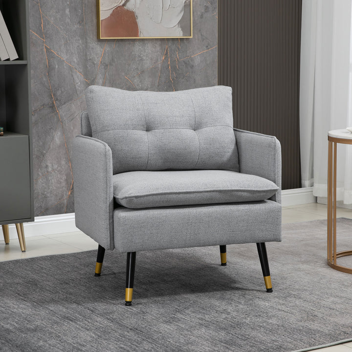 Modern Accent Chair, HOMCOM Upholstered Button Tufted Occasional Chair for Living Room and Bedroom, Grey | Aosom UK