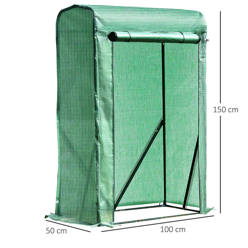 Outsunny Greenhouse Sanctuary: Zipper-Entry Plant Shelter for Verdant Nurturing, 100L x 50W x 150H cm, Emerald Green | Aosom UK