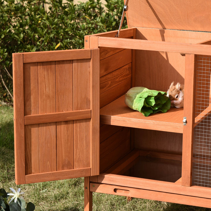 Wooden Guinea Pigs Hutches Elevated Pet Bunny House with Slide-Out Tray Openable Roof