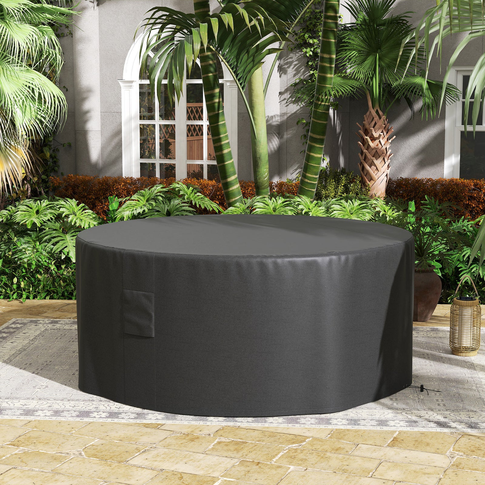 Garden Patio Large Furniture Set Round Cover 600D Oxford Waterproof, Ф193 x 80H cm, Black