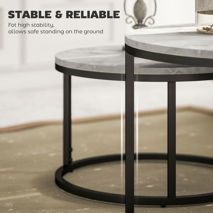 Set of Two Marble-Effect Stacking Tables - Wood Grey