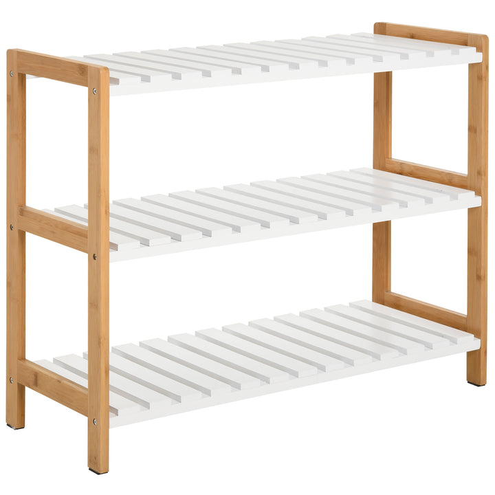 MCL 3-Tier Shoe Rack Wood Frame Slatted Shelves Spacious Open Hygienic Storage Home Hallway Furniture Family Guests 70L x 26W x 57.5H cm - Natural