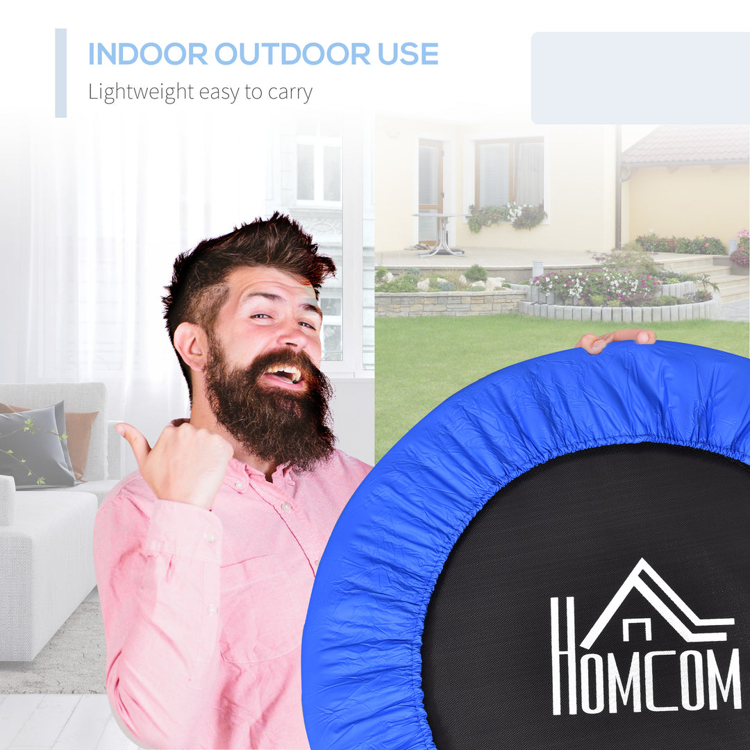 Φ91 Mini Fitness Trampoline Home Gym Yoga Exercise Rebounder Indoor Outdoor Jumper with Safety Pad, Support Up to 100 KG, Blue and Black