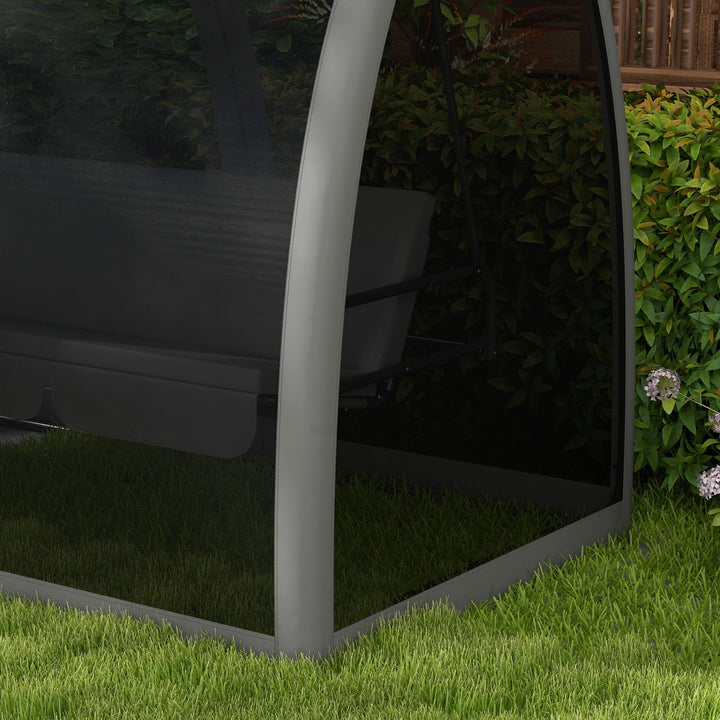 Three-Seater Convertible Swing Chair/Bed, with Curtained Canopy - Grey