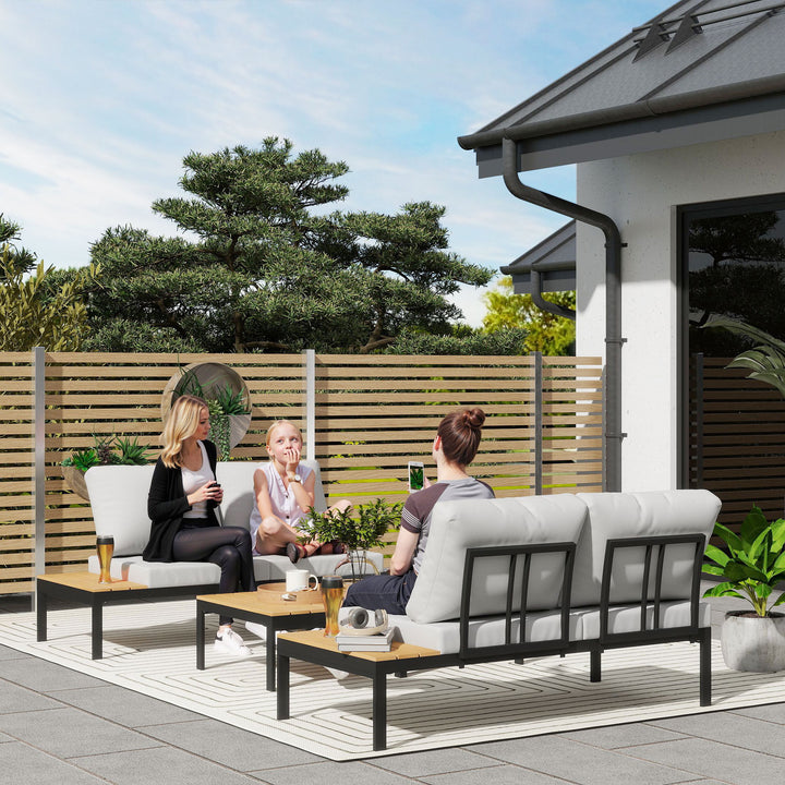 Four-Piece Garden Corner Sofa Set with 2 Loveseats and 2 Coffee Tables - Teak