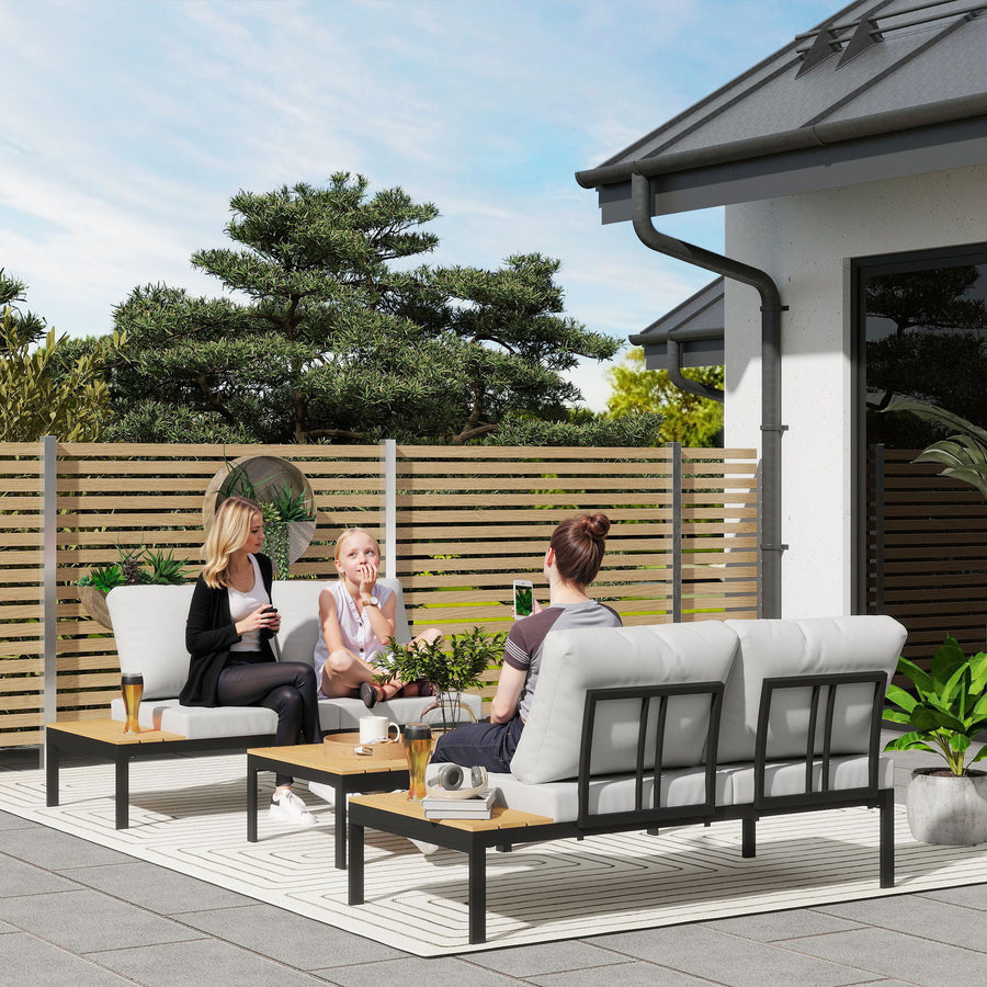 Four-Piece Garden Corner Sofa Set with 2 Loveseats and 2 Coffee Tables - Teak