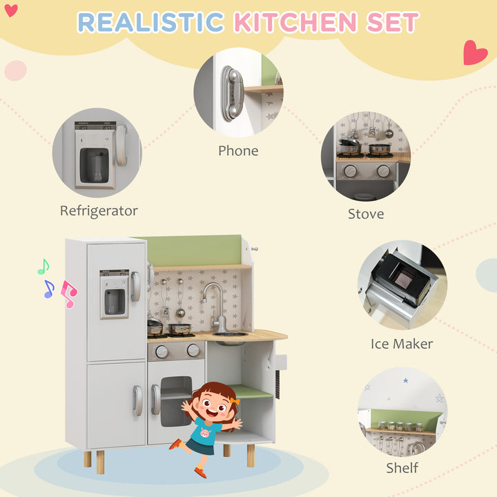 AIYAPLAY Toy Kitchen, Kids Play Kitchen Role Playing Game with Phone, Ice Maker, Stove, Sink, Utensils, for 3