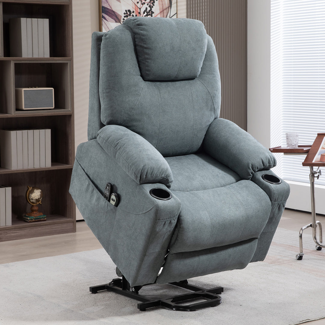 HOMCOM Lift Chair, Quick Assembly, Riser and Recliner Chair with Vibration Massage, Heat, Cup Holders, Charcoal Grey