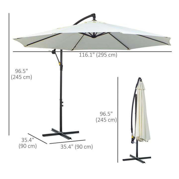 3m Banana Umbrella Parasol, Offset Cantilever Parasol Umbrella with Cross Base, Cream White