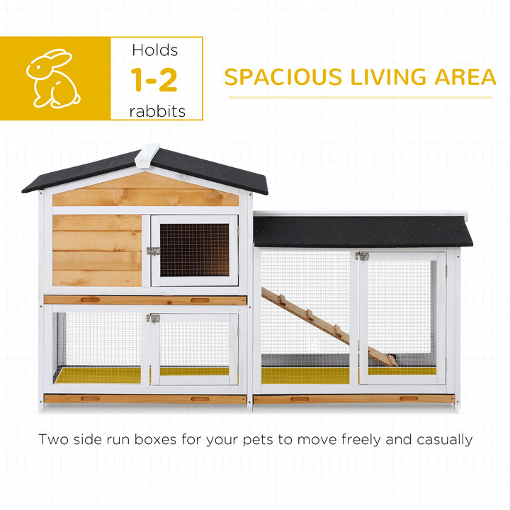 Rabbit Hutch Guinea Pig Hutch Wooden House with Run, 2 Tier Pet Cage Outdoor with No-leak Plastic Trays, 157.4 x 53 x 93.5cm, Yellow