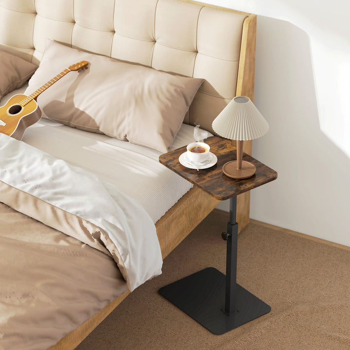 C Shaped Side Table, Small End Table with Adjustable Height and Metal Base for Living Room, Bedroom