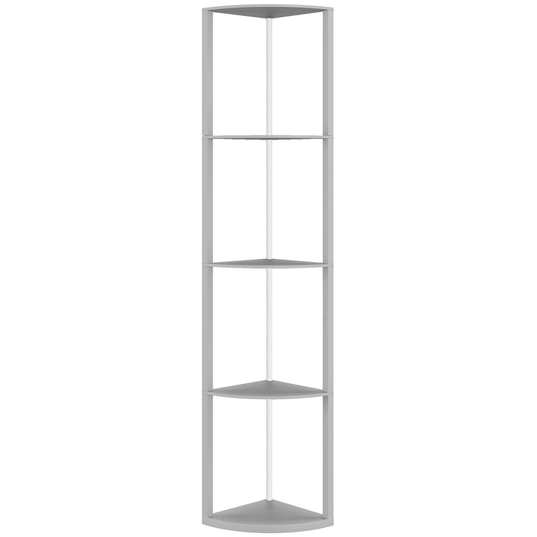 RGB LED Floor Lamp with Shelves, 5-Tier Dimmable Standing Lamp with Adjustable Brightness and Remote Control, Modern Corner Display Shelf Unit for Living Room Bedroom Office, Grey