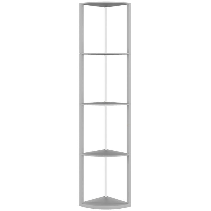 RGB LED Floor Lamp with Shelves, 5-Tier Dimmable Standing Lamp with Adjustable Brightness and Remote Control, Modern Corner Display Shelf Unit for Living Room Bedroom Office, Grey