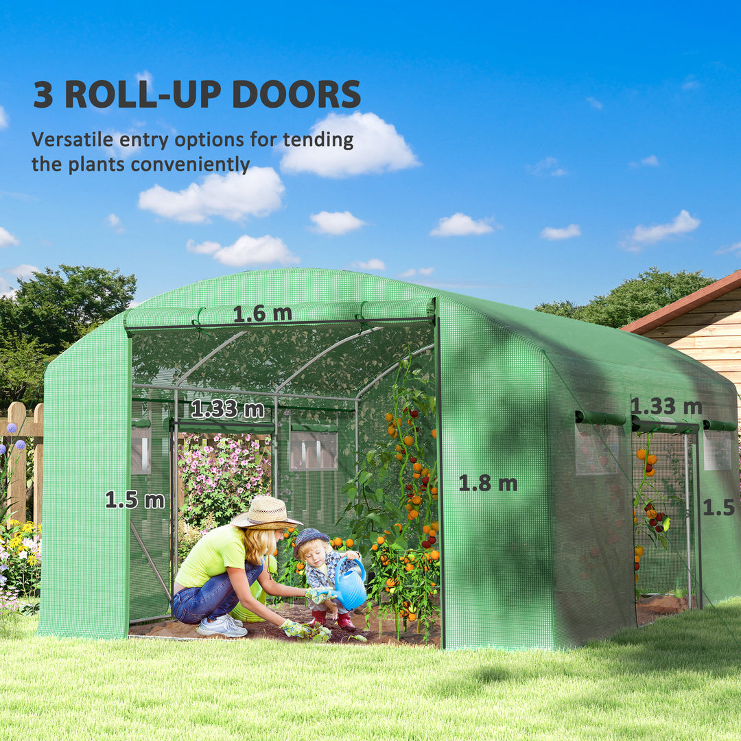 13 x 9.8ft Walk-In Polytunnel Greenhouse - Green