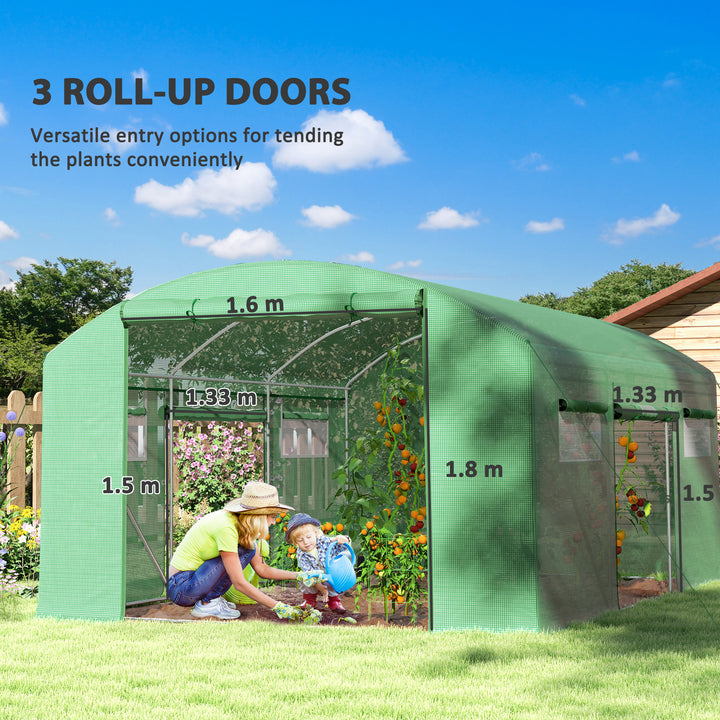 13 x 9.8ft Walk-In Polytunnel Greenhouse - Green