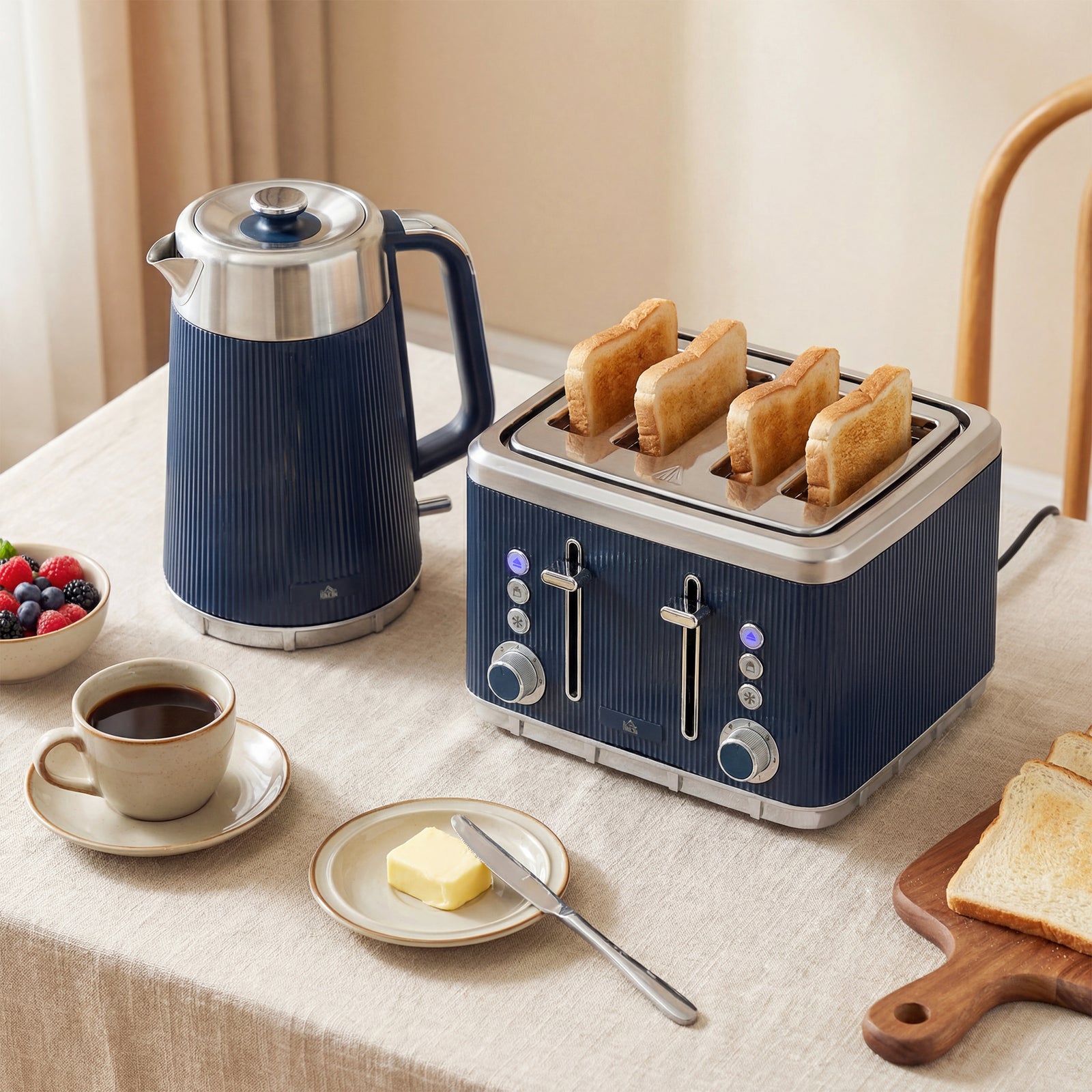 Electric Stainless Steel Kettle and Toaster Set, 3000W 1.7L UK Strix T