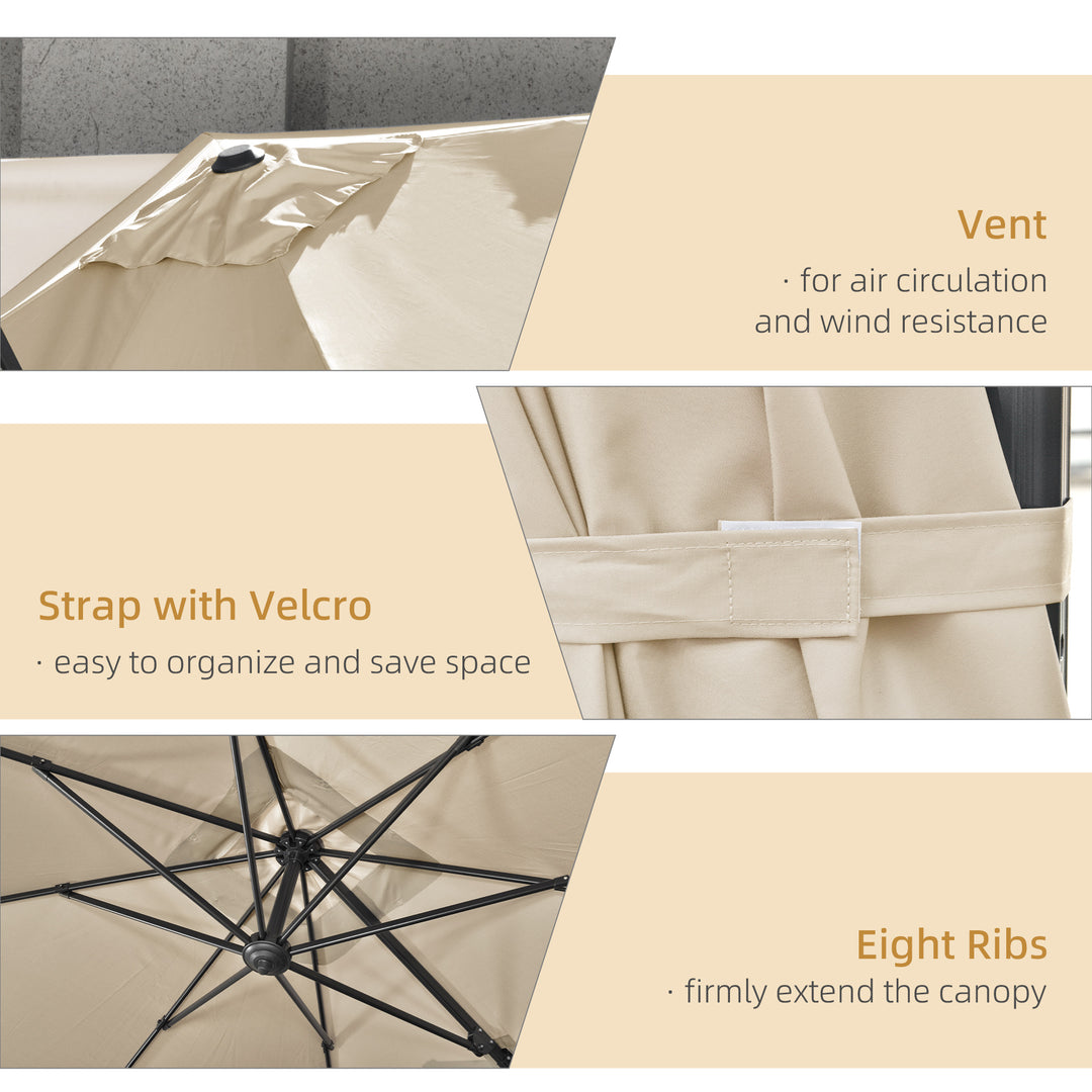 2.7 x 2.7 m Cantilever Parasol, Square Overhanging Umbrella with Cross Base, Crank Handle, Tilt, 360° Rotation and Aluminium Frame, Cream White