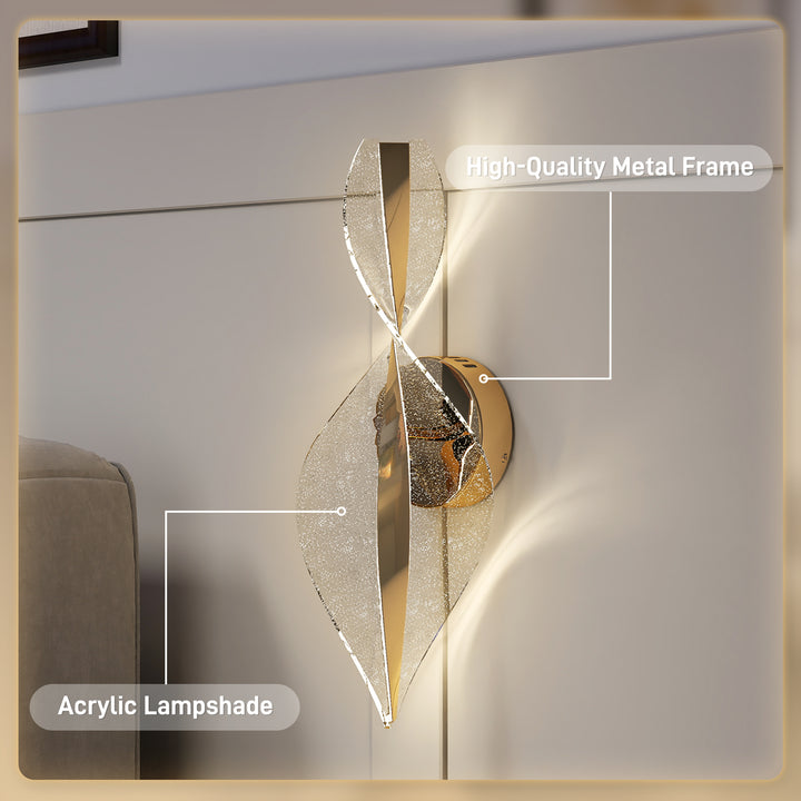 Led Wall Lamp 2 Pack, 13W Modern Indoor Spiral Wall Light, Colour Temperature Adjustable 3000K/4000K/6500K, for Bedroom, Living Room, Hallway, Stairs, Gold Tone