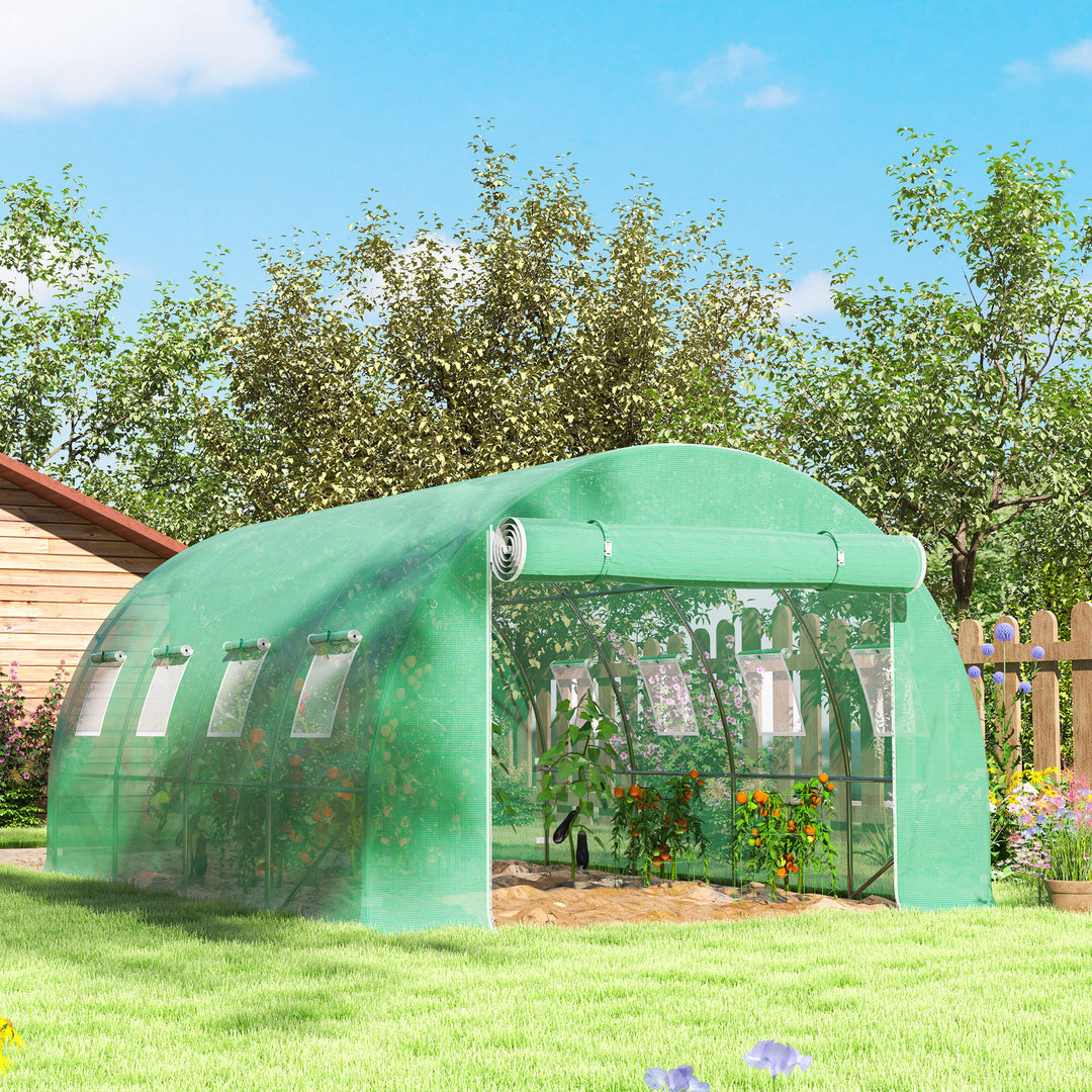 4 x 3 x 2m Greenhouse Replacement Cover ONLY Winter Garden Plant PE Cover for Tunnel Walk-in Greenhouse with Roll-up Windows Door Outdoor, Green