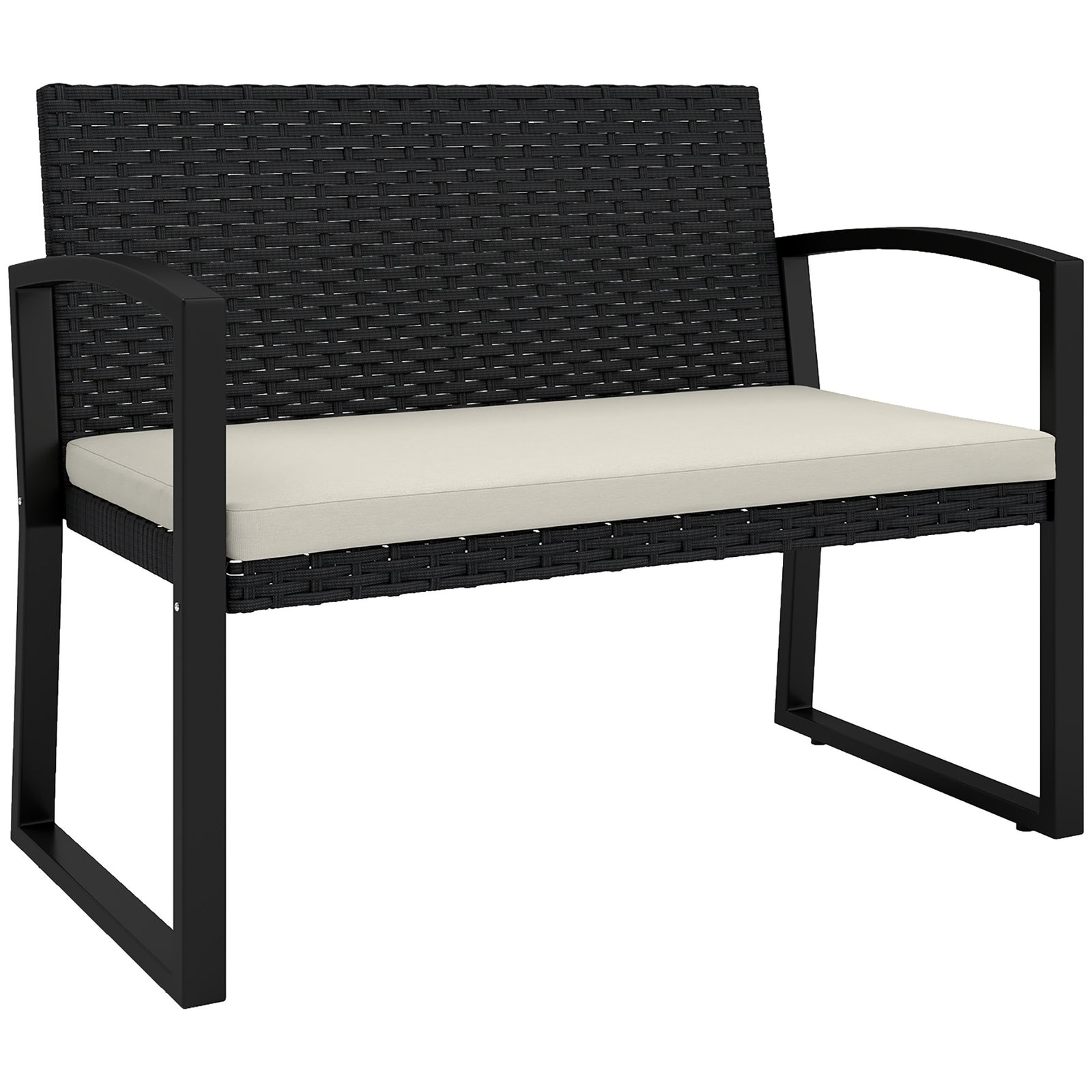Two-Seater Rattan Garden Bench - Beige/Black