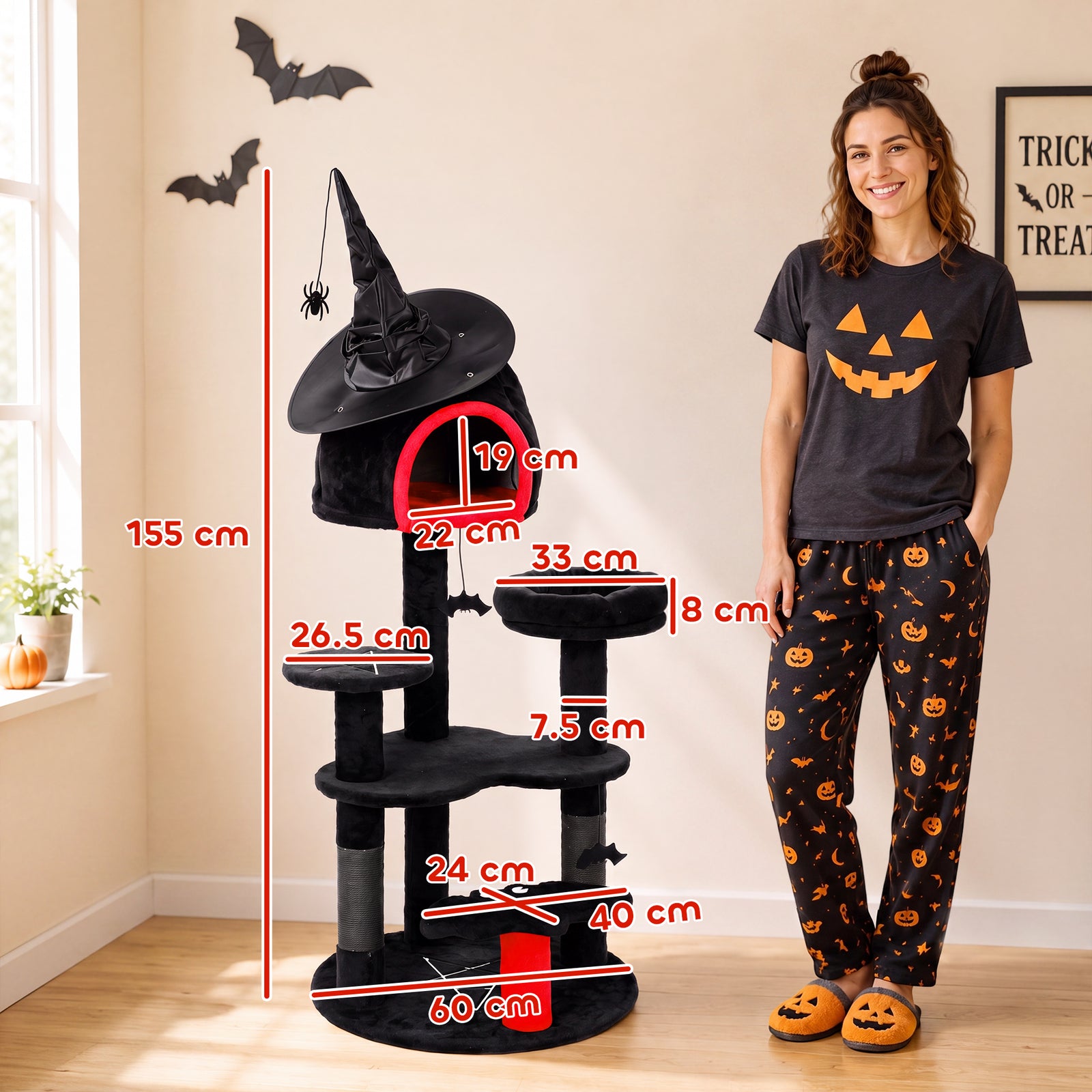 Gothic Cat Tree, 155cm Cat Tower for Indoor Kittens, Multi-Level Stabl