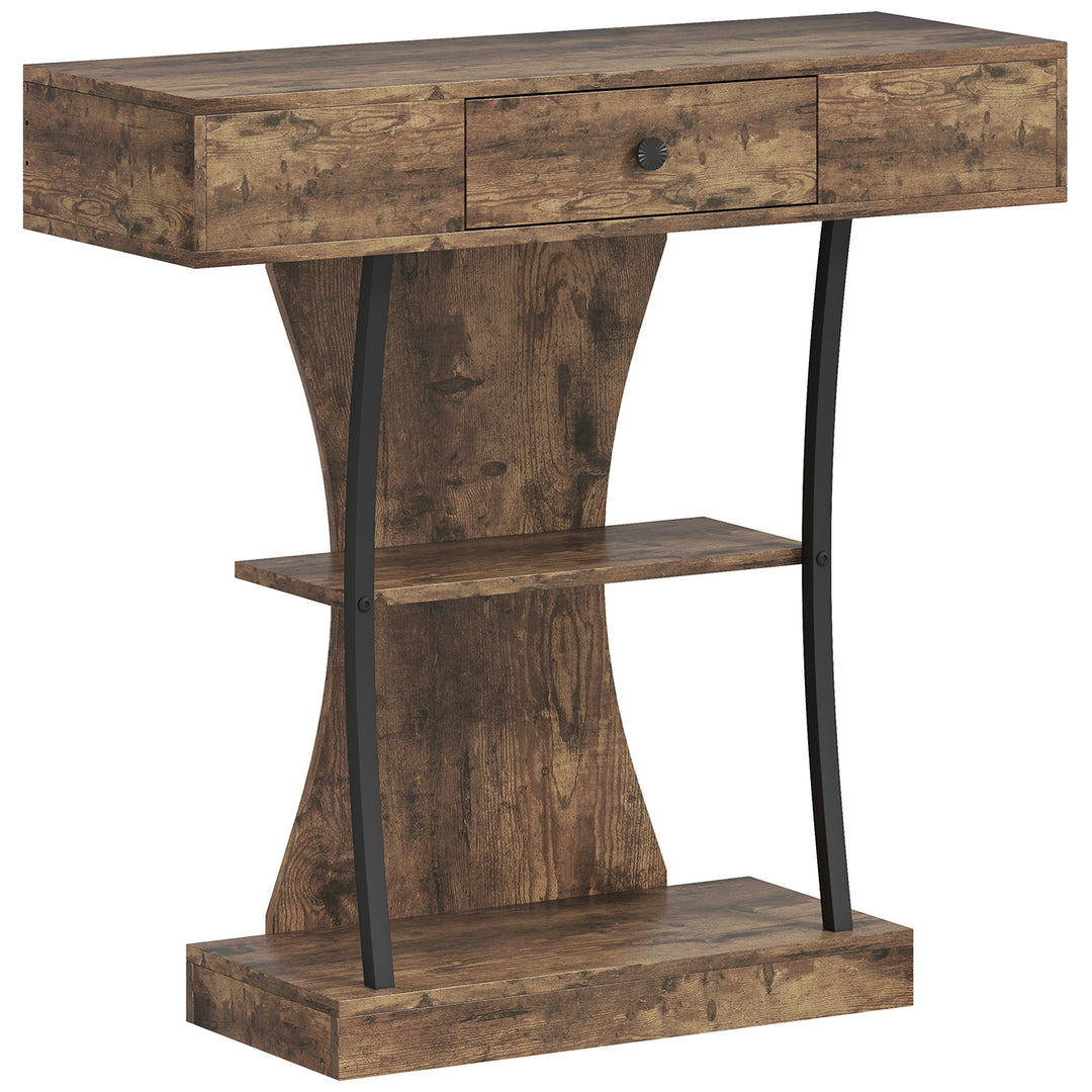 Console Table, 3-Tier Industrial Hallway Table with Drawer, Storage Shelves, 91 x 32 x 87 cm