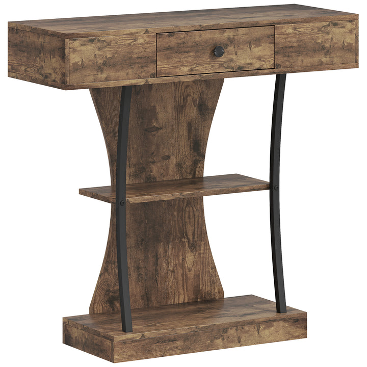 Console Table, 3-Tier Industrial Hallway Table with Drawer, Storage Shelves, 91 x 32 x 87 cm