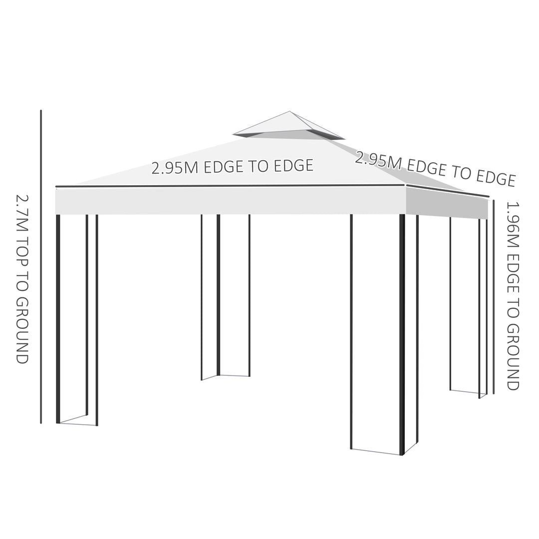 3 x 3m Outdoor Steel Gazebo with 2 Tier Roof, Garden Gazebo Patio Canopy Marquee Shelter with Decorative Steel Frame - Cream