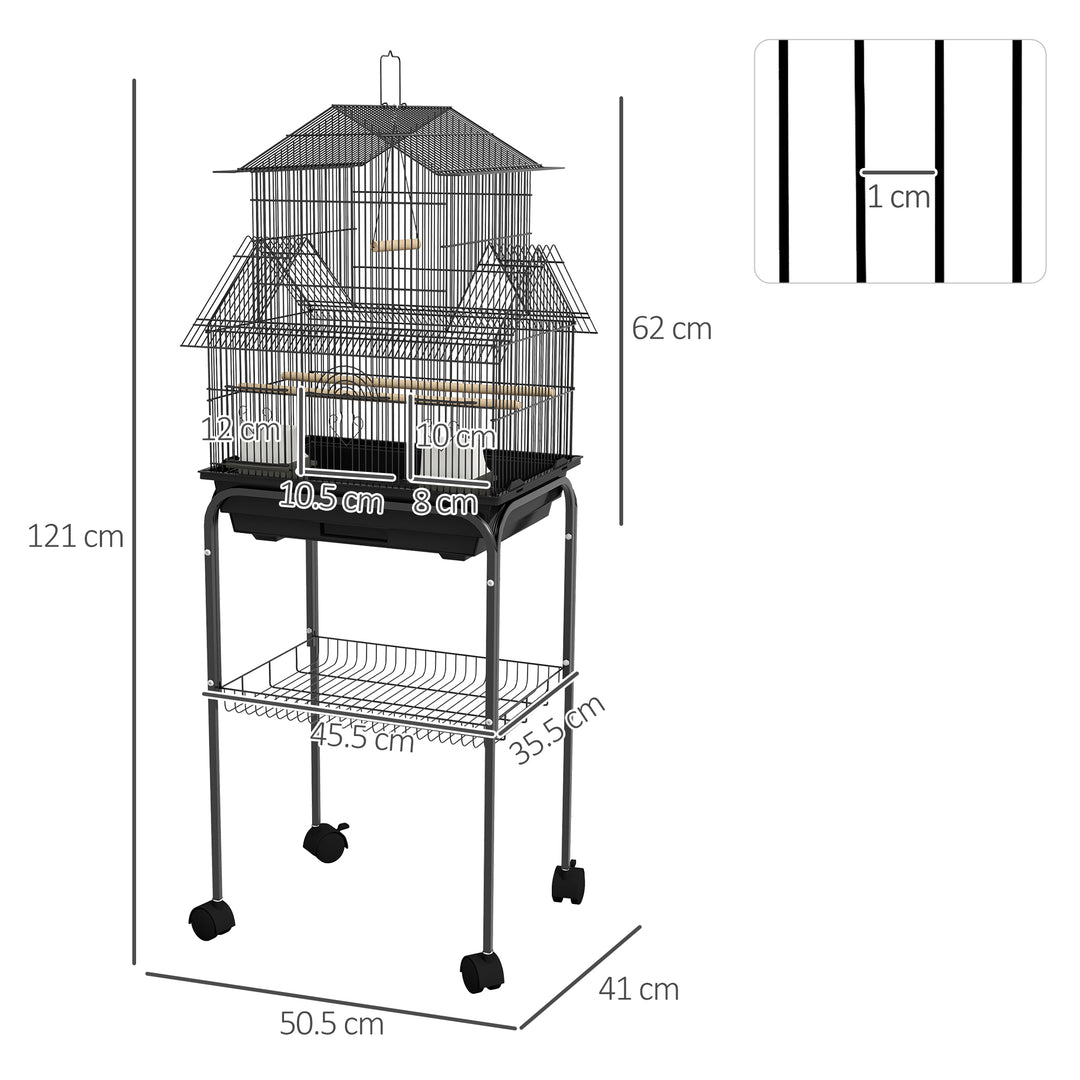 PawHut Bird Cage with Stand, Swing Perch and Food Tray, Metal Aviary for Finch Canary Budgie, 50.5 x 40 x 63cm, Black