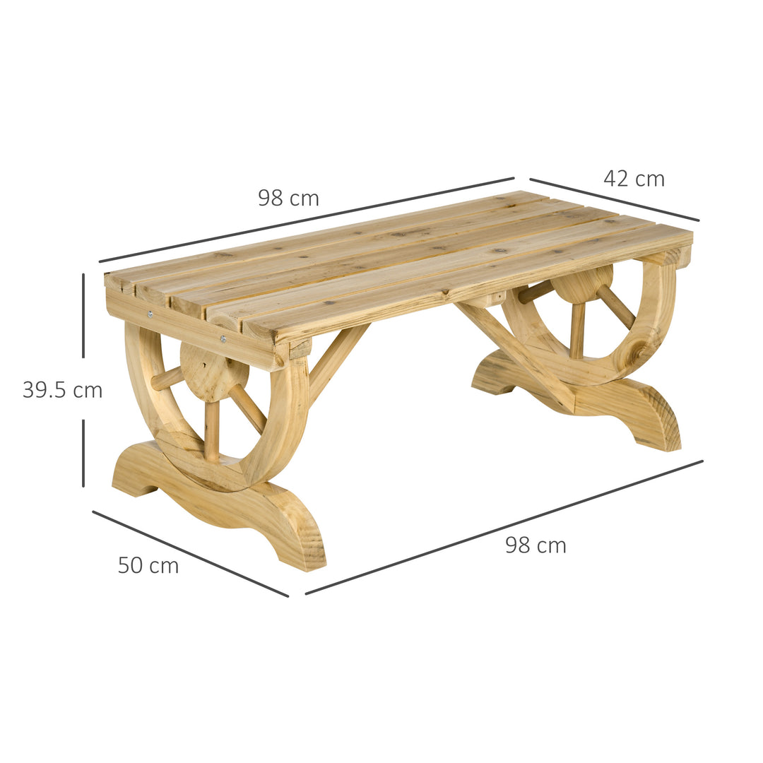 MCL 2-Person Garden Bench Rustic Wooden Outdoor Bench with Wheel-Shaped Legs Slatted Seat for Patio Natural Wood Effect