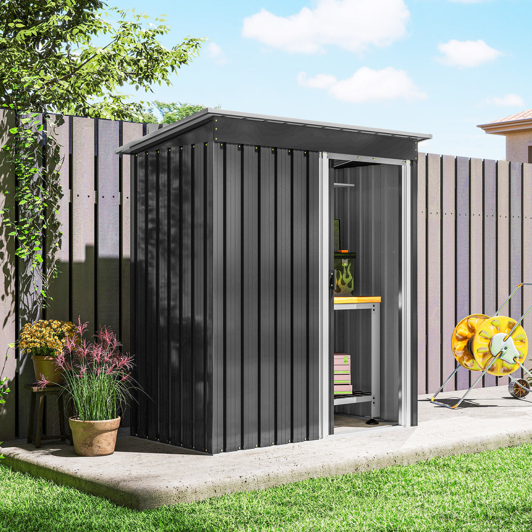 5 x 3ft Garden Storage Shed with Sliding Door and Sloped Roof Outdoor Equipment Tool, Black