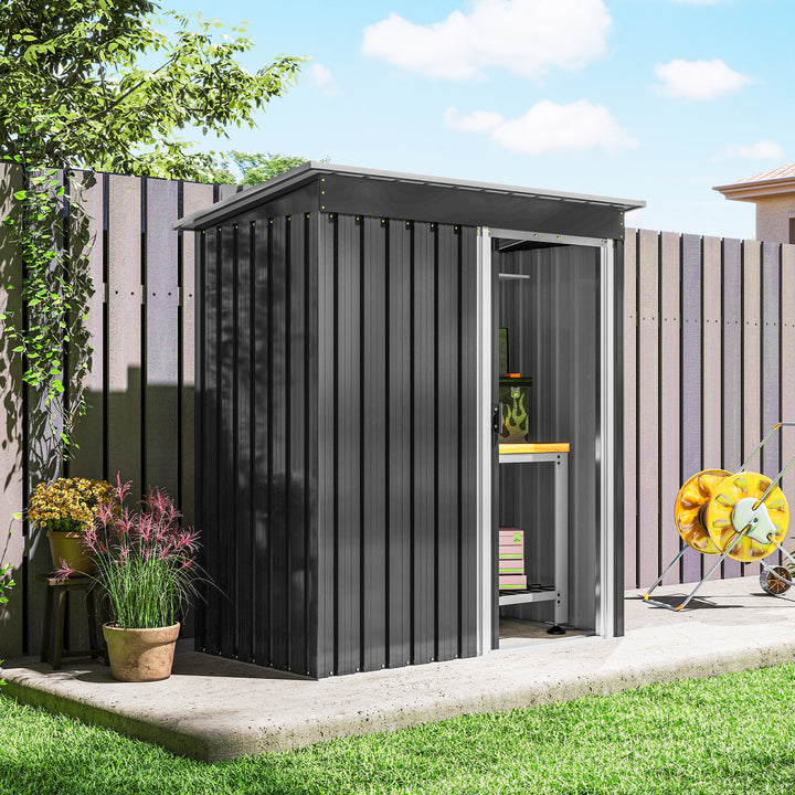5 x 3ft Garden Storage Shed with Sliding Door and Sloped Roof Outdoor Equipment Tool, Black