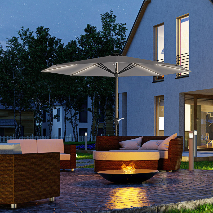 2.65m Garden Parasol, with LED Lights - Dark Grey