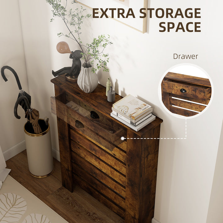 95.5H x 78Wcm Radiator Cover, with Drawer - Rustic Brown