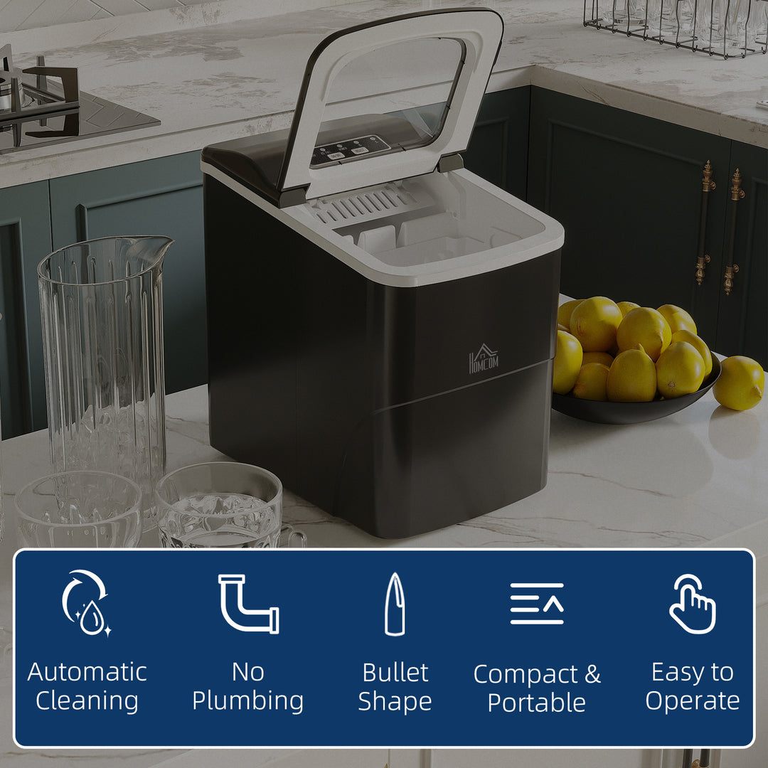 Countertop Ice Machine, 12Kg in 24 Hrs, 9 Cubes Ready in 8 Mins, Portable Ice Cube Maker with Self-Cleaning, Ice Scoop and Basket for Home, Kitchen, No Plumbing Required, Black