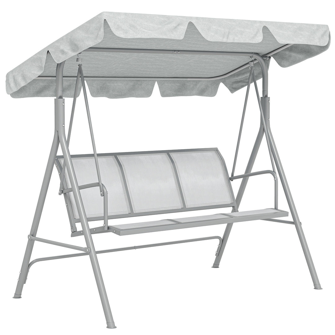 MCL Metal Garden Swing Chair, 3-Seater Swing Seat, Patio Hammock Bench Canopy Lounger, Light Grey