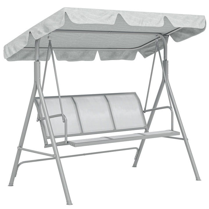 MCL Metal Garden Swing Chair, 3-Seater Swing Seat, Patio Hammock Bench Canopy Lounger, Light Grey
