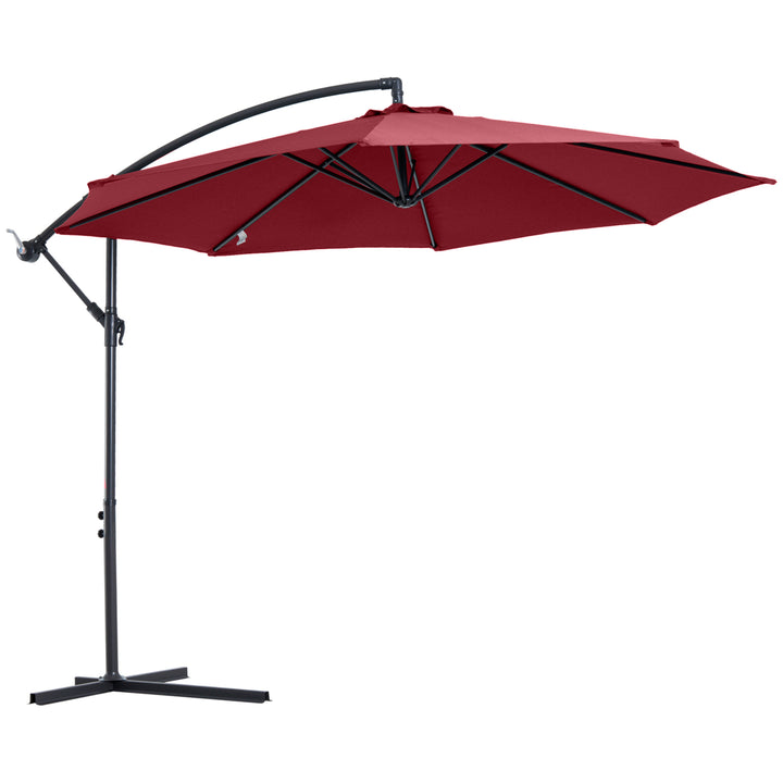 Outsunny Shady Sanctuary: 3m Cantilever Parasol, Patio Hanging Sun Shade with Crank Handle, Wine Red | Aosom UK