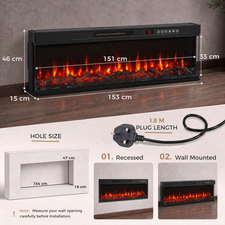 60" Electric Fireplace Insert, 3-Sided Freestanding/Wall Recessed - view 3