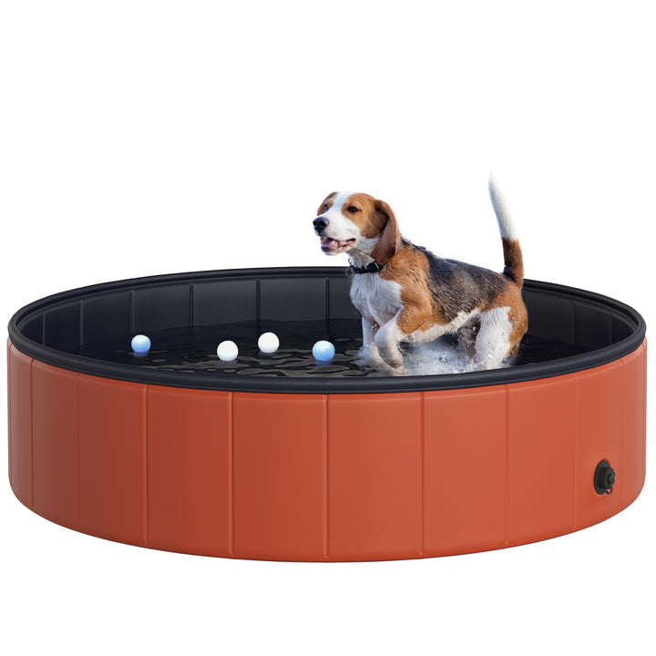 Dog Paddling Pool, Foldable Dog Pool, Leakproof & Hard Plastic, Portable Pet Bathtub with Non-Slip Base & Drainage Hole, for Indoors, Outdoors, Garden, Patio, 120 x 30 cm, Red