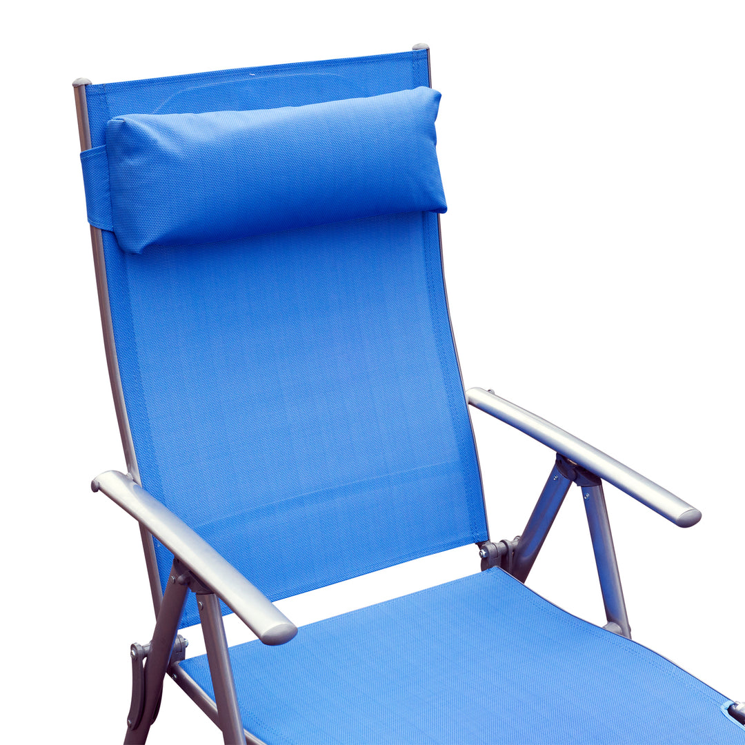 MCL Sun Lounger Steel Frame Outdoor Folding Chaise Texteline Lounge Chair Recliner with Headrest & 7 Levels Adjustable Backrest, Blue