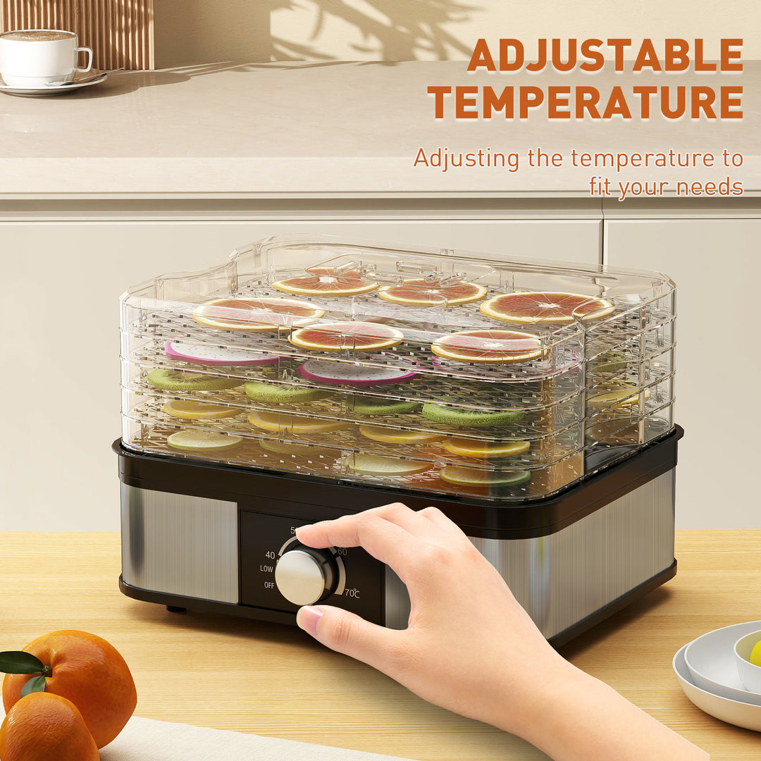 HOMCOM 5 Tier Food Dehydrator, 245W Stainless Steel Food Dryer Machine with Adjustable Temperature for Drying Fruit, Meat, Vegetable, Jerky and Pet Treat, Black