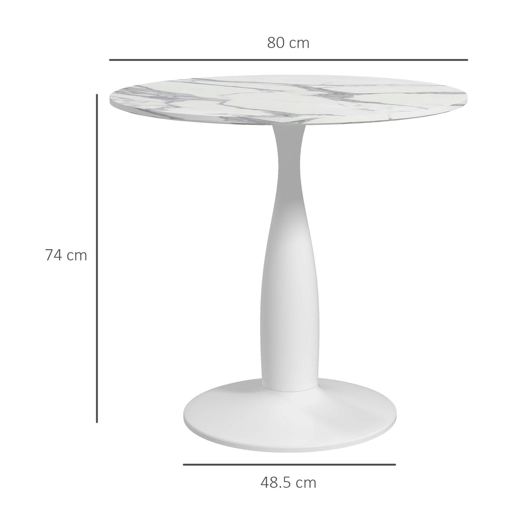 Small 2-Person Dining Table, Elegant Design Table with Steel Base and Non-slip Foot Pad, White and Grey