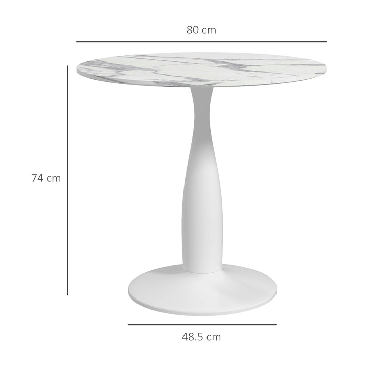 Small 2-Person Dining Table, Elegant Design Table with Steel Base and Non-slip Foot Pad, White and Grey