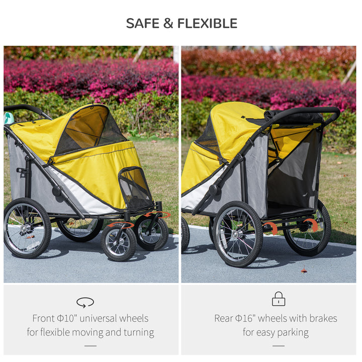 PawHut Foldable Pet Stroller with Washable Cushion, Storage Bags, Safety Leash for Medium and Large Dogs Cats Travel, Yellow