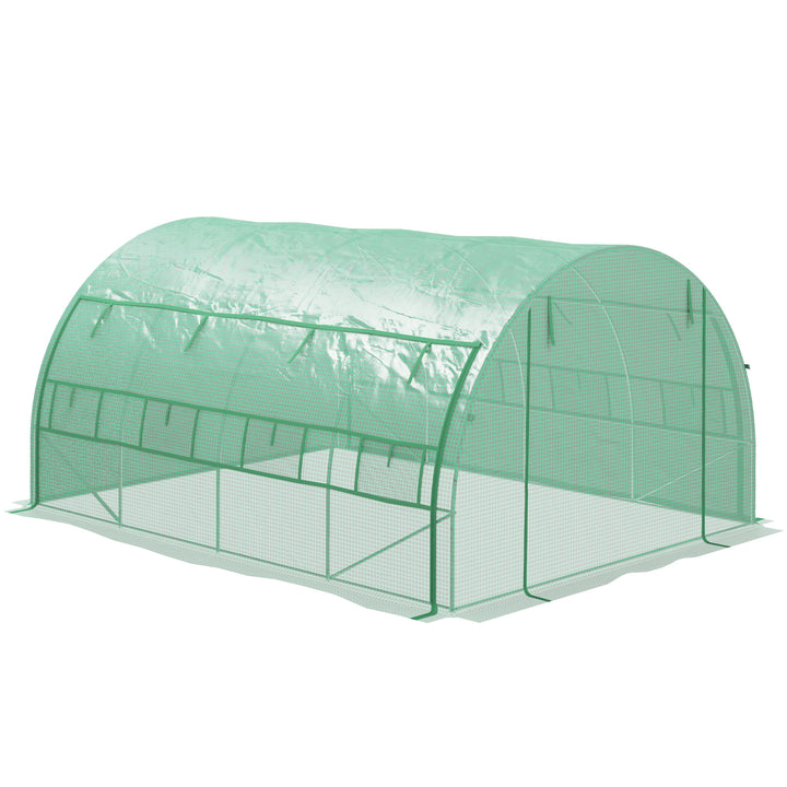 Outsunny Polytunnel Greenhouse Walk-in Grow House Tent with Roll-up Sidewalls, Zipped Door and 8 Windows, 4x3x2m Green | Aosom UK