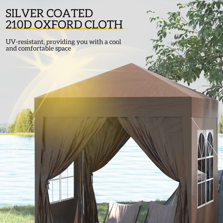 2 x 2 m Garden Pop Up Gazebo, Wedding Party Tent Marquee, Water Resistant Awning Canopy with Sidewalls, Windows, Carry Bag, Coffee