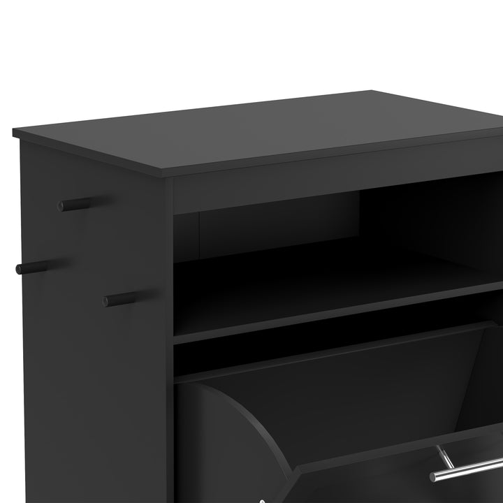 Pet Feeder Station, Dog, Cat Storage Container, with Raised Bowls, Hanger, Cabinet - Black