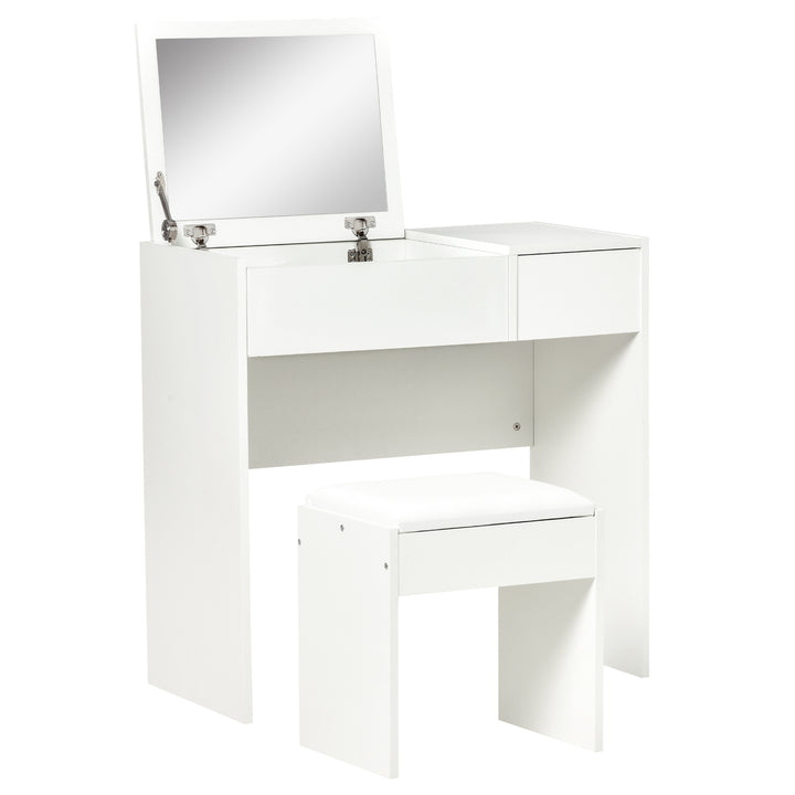 MCL Makeup Desk with Drawer, Vanity Table Set with Flip-up Mirror and Cushioned Stool, White