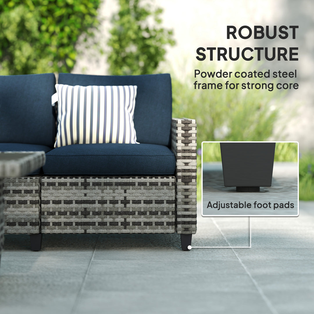 Six-Piece Modular Rattan Sofa Set - Navy Blue